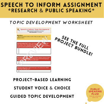 Preview of Public Speaking Speech to Inform - Student Topic Development Worksheet