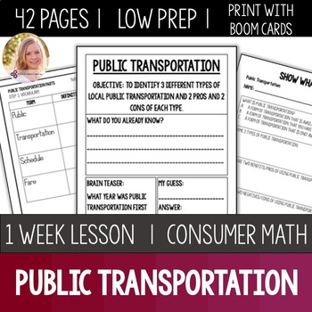 Preview of Public Transportation Lesson Unit Consumer Math Life Skills Special Education