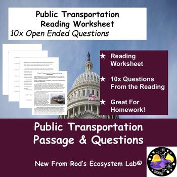 Preview of Public Transportation Reading Worksheet w/Answer Key **Editable**