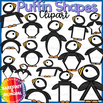 Preview of Puffin 2D Shapes Clipart | Arctic Animal Clipart