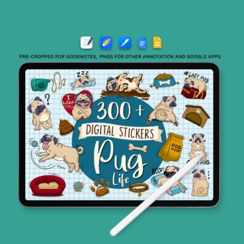 Preview of Pug Life Digital Sticker Pack, 300+ png Funny Dog, Cute Pet Lovers Clip Art