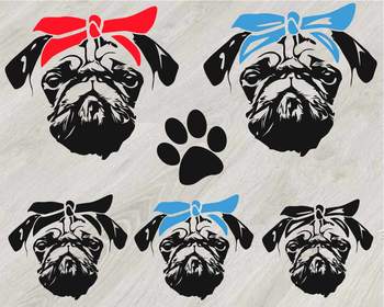 Download Pugs Dogs Head Whit Bandana Silhouette Svg Cute Pug Clipart Family Pet 807s