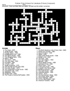Pulitzer Prize Writers and Titles Crossword and Word Search puzzles