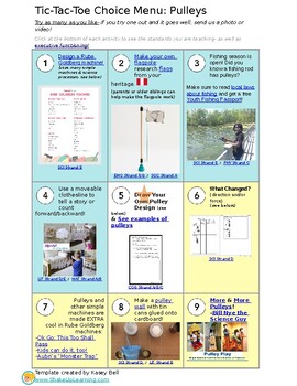 Preview of Pulleys Tic Tac Toe Choice Board Simple Machines Preschool Study