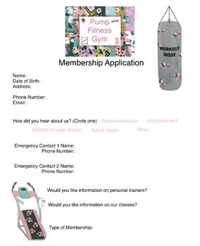 Preview of Pump Fitness Gym Dramatic Play Pretend Membership Application