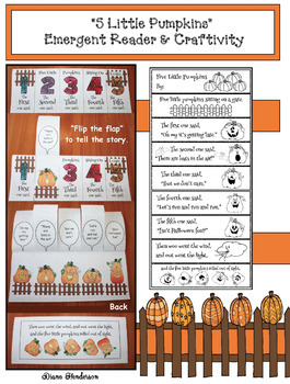 Preview of Pumpkin Activities Five Little Pumpkins Flip the Flap Craft & Emergent Reader BK