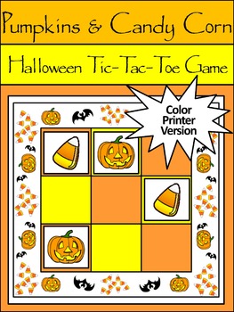 Preview of Pumpkin Activities: Pumpkins & Candy Corn Halloween Tic-Tac-Toe Game - Color