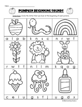 Pumpkin Beginning Sounds by Elementary Basics | TPT
