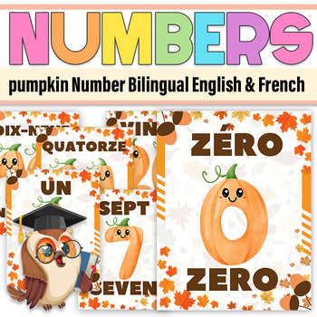 Preview of Pumpkin Bilingual English & French Number Flashcards 0 - 20|Fall Numbers 0 -20
