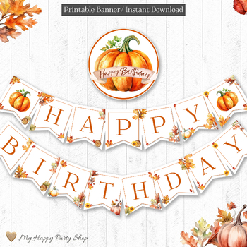 Preview of Pumpkin Birthday Banner, Pumpkin Theme. Fall Birthday, PRINTABLE