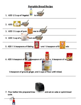 Preview of Pumpkin Bread Visual Recipe for students with Autism and/or Special Needs