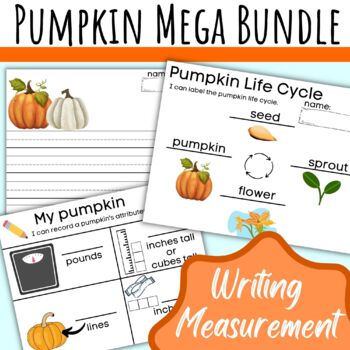 Preview of Pumpkin Bundle Recording Measurement Math Writing Prompts & Labeling Life Cycle