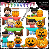 Pumpkin Carving Kids - Clip Art & B&W Set