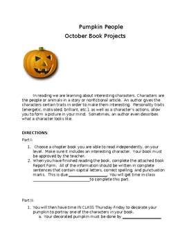 Preview of Pumpkin Characters Book Report