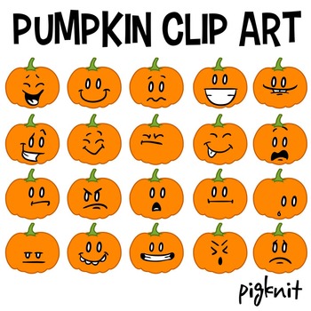 Preview of Pumpkin Clip Art, Pumpkin Face Emoticons, Halloween Clipart, Facial Expressions