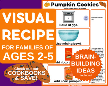 Preview of Pumpkin Cookies Visual Recipe for Toddlers, Simple Preschool Homeschool Activity