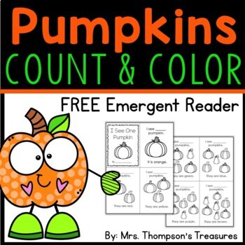 Preview of Free Pumpkin Color & Count 1-10 Emergent Reader + Boom Cards™