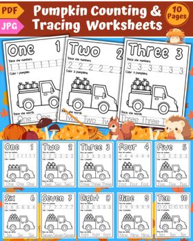Preview of Pumpkin Counting and Tracing Worksheets For Kindergarden