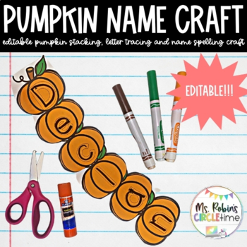 Preview of Pumpkin Craft for Preschool - EDITABLE name craft