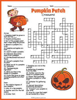 Pumpkin Patch Crossword Puzzle Worksheet - 4 Versions by Puzzles to Print