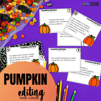 Preview of Pumpkin Fix the Sentence Editing: October Proofreading Task Cards for Halloween