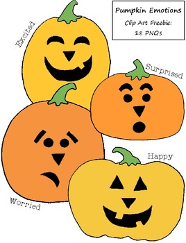 Preview of Pumpkin Emotions Clip Art Freebie:  18 PNGs