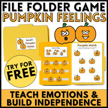 Preview of Pumpkin Emotions Matching Game with Errorless File Folders FREEBIE