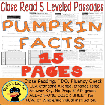 Preview of Pumpkin FACTS Close Read 5 Levels All Readers Covered! 15pgs +Bonus Freebie