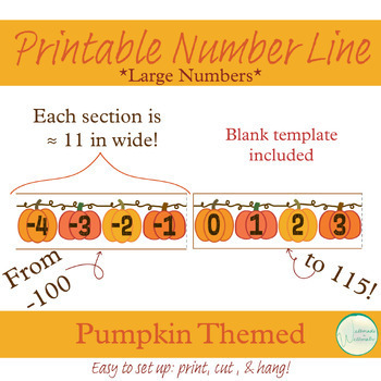 Preview of Pumpkin Fall Autumn Themed, Horizontal Number Line PDF