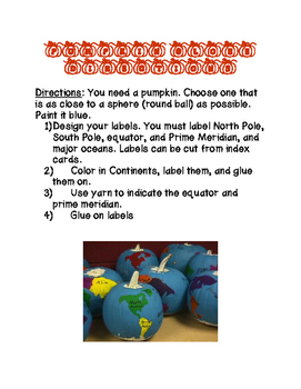 Preview of Pumpkin Globes, Lesson Plans, Direction Page, and Rubric