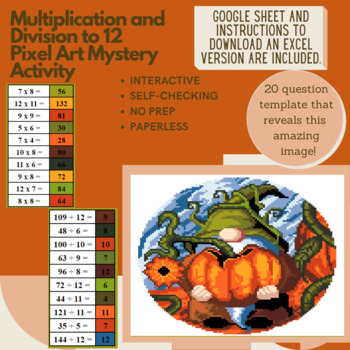 Preview of Pumpkin Gnome Multiplication and Division to 12 Pixel Art Mystery Reveal