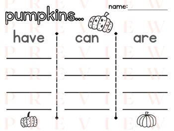 Preview of Pumpkin HAVE CAN ARE | Organizer | Writing | Phonics | Verbs | Adjectives | Noun