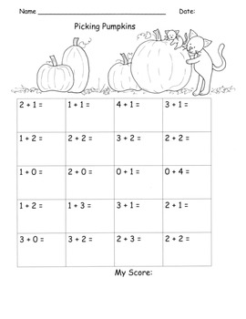 Math Facts to 5 Pumpkin Theme Addition to 5 Kindergarten Math Fluency
