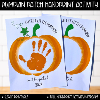 Preview of Pumpkin Handprint Footprint Printable Art Craft, Halloween Fall Craft for Kids