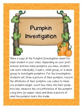 Pumpkin Investigation Worksheet by Sweet Kinderland | TpT
