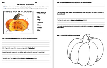 Preview of Pumpkin Investigation --- chemical/physical changes and properties matter