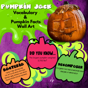 Preview of Pumpkin Jack Vocabulary & Facts Wall Art for Classroom Decor