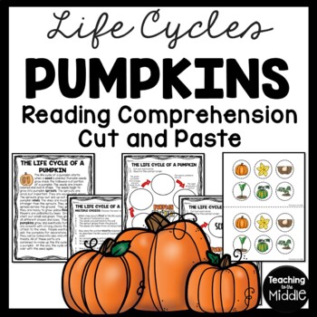 Preview of Pumpkin Life Cycle Reading Comprehension and Sequencing Worksheet Fall October