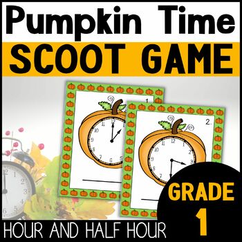 Preview of Pumpkin Math Game Scoot Telling Time Math Task Cards