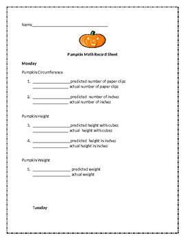 Preview of Pumpkin Math (Week Long Activities)