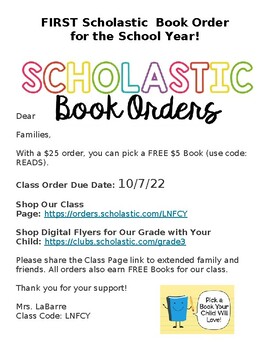 Preview of Scholastic Book Order Flyer