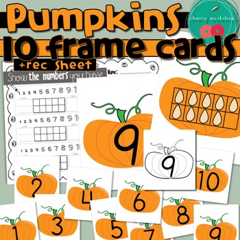 Preview of Pumpkin Number Cards with Ten Frames and Worksheets Match and Record