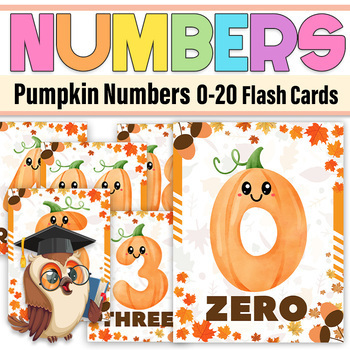 Preview of Pumpkin Number Flash Cards 0-20 | Pumpkin Fall Flashcards |Fall Numbers 0 to 20