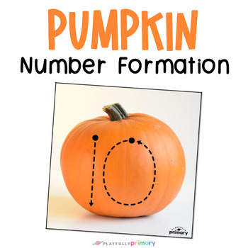 Preview of Pumpkin Number Formation Task Cards, Real Picture Pumpkin Writing Tray Cards