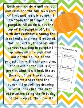 Pumpkin Observation Log by Kindergarten Craftiness | TpT