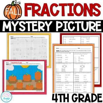 Preview of 4th Grade Fractions - Pumpkin Patch Coloring Picture - Math Mystery Picture