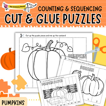 Preview of Pumpkin Patch Cut & Glue Number Puzzle Math Center | Counting by 1's & 10's