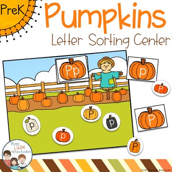 Pumpkin Patch Letter Sorting Center by Three Little Homeschoolers