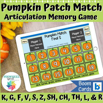 Preview of Pumpkin Patch Match Boom Cards™ Articulation Memory Game Speech Therapy