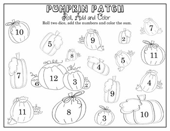 Pumpkin Patch Roll Add and Color by A Cut Above Learning | TpT